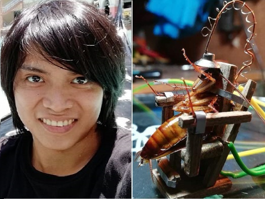 Gabriel và chiếc ghế điện anh tự chế để xử một con gián vì tội bay vào nhà. 