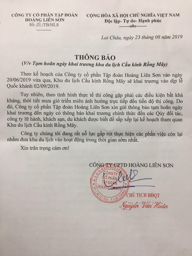 Thông báo chính thức từ công ty xây dựng. Thông báo chính thức từ công ty xây dựng.