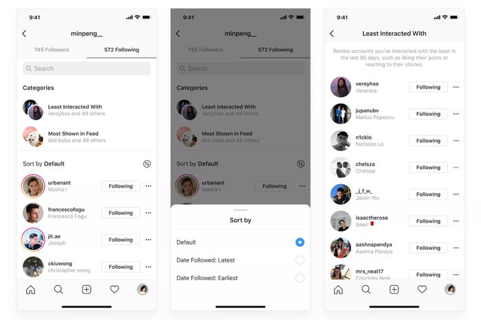 Instagram vừa có tính năng cho phép người dùng biết được đâu là những tài khoản mà họ tương tác nhiều nhất và ít nhất. (Ảnh: Instagram)