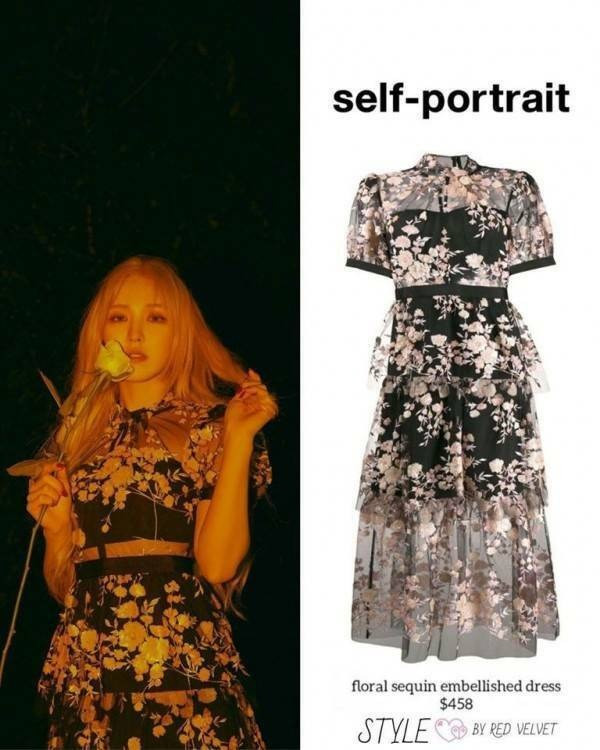 Mẫu váy hoa của thương hiệu Self-Portrait có giá 10 triệu đồng trở nên cao cấp hơn khi khoác lên người Wendy.