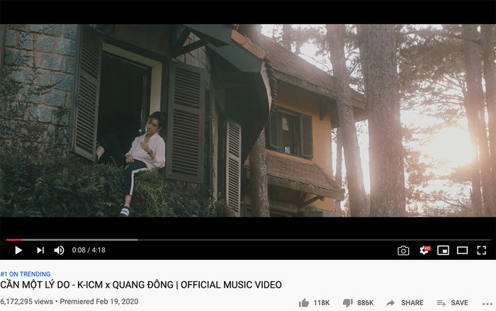 Lượng dislike MV mới của K-ICM đã lên tới 886 ngàn trong khi đó số lượt like chỉ vỏn vẹn ở mức 118 ngàn. (Ảnh chụp màn hình)