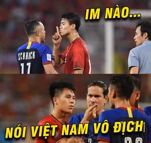Bức ảnh chế được lan truyền rộng rãi về hành động của Duy Mạnh, Đình Trọng.