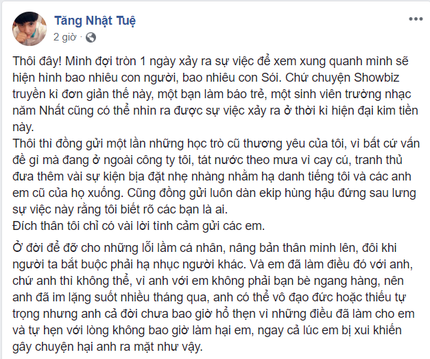 Tăng Nhật Tuệ chính thức lên tiếng