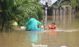 Người dân Đà Nẵng bơi bè chuối, thuyền thúng chuyển hàng tiếp tế vào vùng ngập