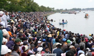 Đứng kín bờ sông Thu Bồn xem đua thuyền