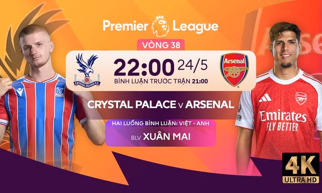 Trực tiếp Crystal Palace vs Arsenal, 22h00 ngày 24/5: Đại tiệc mừng công