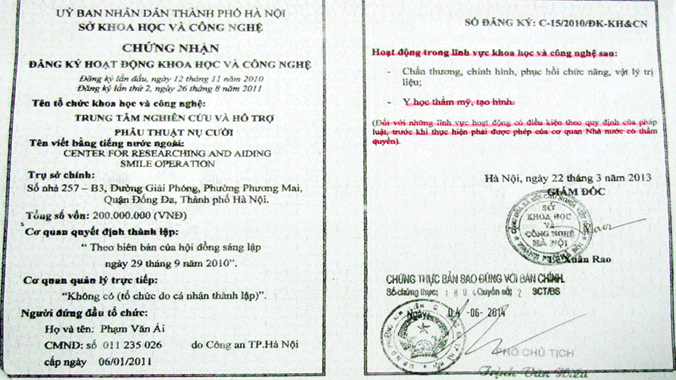 Giấy chứng nhận đăng ký hoạt động khoa học và công nghệ của OSCA. Ảnh: N.Đ.Q