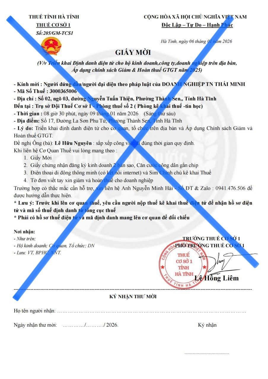 Giả mạo giấy mời làm việc với cơ quan thuế