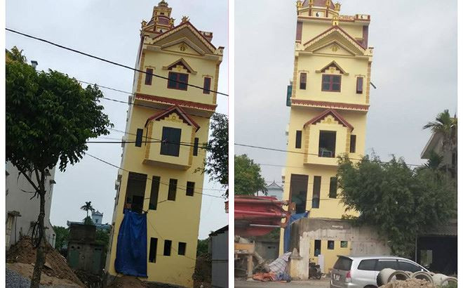 Cận cảnh nhà 5 tầng ở Hà Nam nghiêng như tháp Pisa