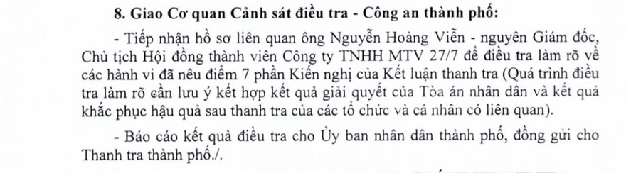 Chuyển hồ sơ cho Công an TPHCM điều tra nguyên giám đốc Công ty 27/7