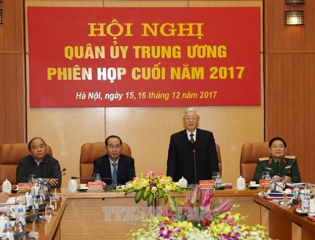 Tổng Bí thư chủ trì Hội nghị Quân ủy T.Ư (ảnh TTXVN)
