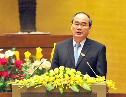 Chủ tịch Uỷ ban T.Ư MTTQ Việt Nam Nguyễn Thiện Nhân trình bày báo cáo kiến nghị của cử tri và nhân dân tai phiên khai mạc Quốc hội