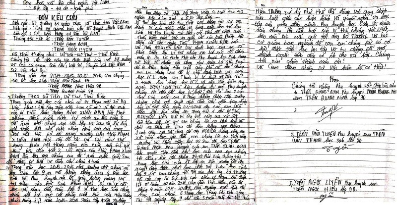 Đơn kêu cứu của 3 phụ huynh gửi Bộ Giáo dục và Đào tạo