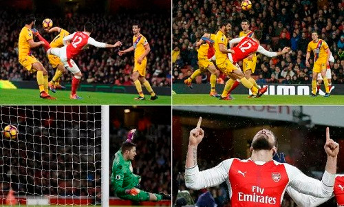Bàn thắng mang lại nhiều cảm xúc của Giroud. Ảnh: Telegraph.