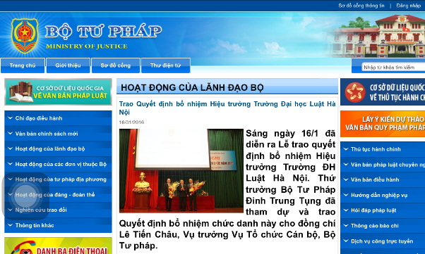 Bộ Tư pháp thông báo bổ nhiệm Hiệu trưởng Đại học Luật Hà Nội đối với ông Lê Tiến Châu-Vụ trưởng Vụ Tổ chức cán bộ (Bộ Tư pháp) từ ngày 16/1.