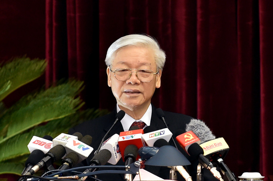 Tổng Bí thư Nguyễn Phú Trọng phát biểu tại Hội nghị T.Ư 5. 