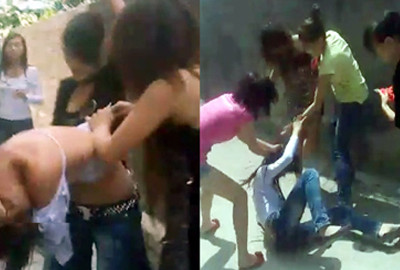 Một vụ đánh đập, lột đồ nữ sinh ở Quảng Ninh (Ảnh cắt từ clip trên mạng)