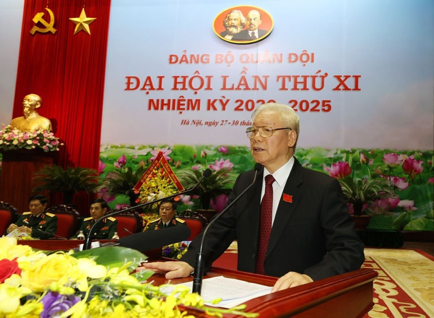 Tổng Bí thư, Chủ tịch nước phát biểu tại Đại hội đại biểu Đảng bộ Quân đội lần thứ XI.