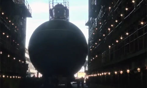 Tàu Veliky Novgorod được hạ thủy hôm nay. Ảnh cắt từ video của RT