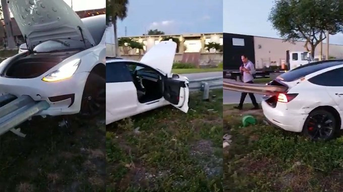 Pha thoát chết khó tin khi bị lan can đường đâm xuyên ô tô từ trước ra sau