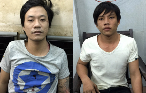 Hai tên cướp tại cơ quan điều tra. Ảnh: Quốc Thắng.