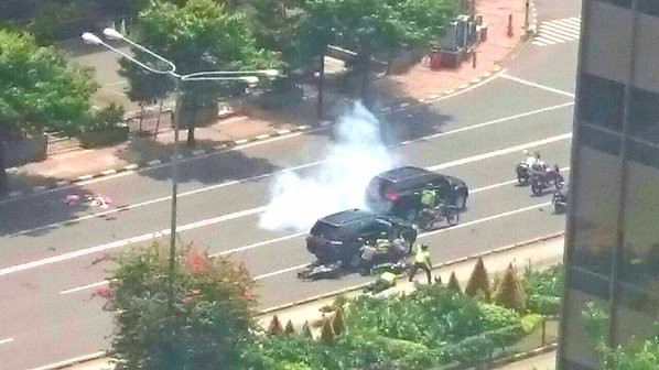 Hiện trường vụ tấn công khủng bố tại thủ đô Jakarta của Indonesia ngày 14/1 