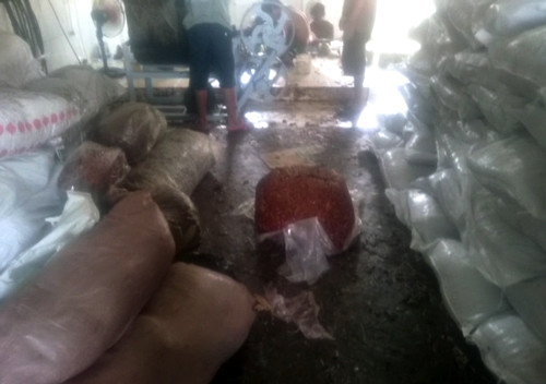 Số me vừa sơ chế nằm trên nền ẩm ướt, bẩn thỉu. Ảnh: H.Q