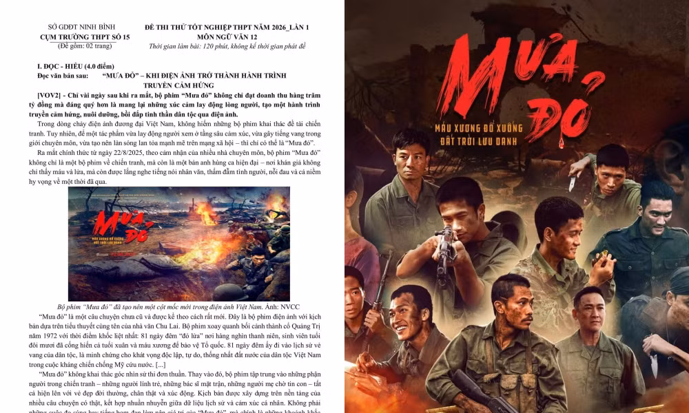 Thi khảo sát lớp 12 tại Ninh Bình: Phim "Mưa Đỏ" xuất hiện trong đề thi môn Ngữ văn