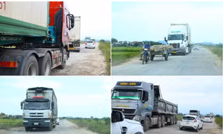 Đường liên tỉnh bị cày nát, oằn mình gánh xe tải nặng