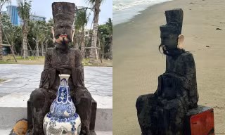 Pho tượng người đàn ông tai to trôi dạt vào bãi biển Cửa Lò