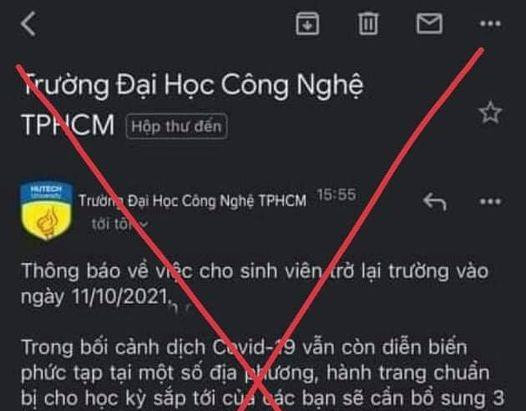 Trường ĐH Công nghệ TP. HCM bác bỏ ‘thông báo sinh viên trở lại trường ngày 11/10/2021’ 