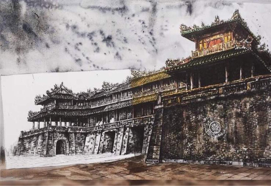 Công trình lịch sử tái hiện qua tranh ký họa của nam sinh ĐH Nghệ thuật Huế