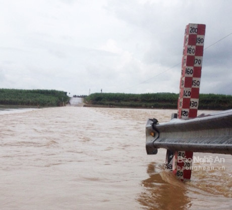 Ngập nặng tại Tràn Hiếu trên QL 48 E qua địa phận xã Nghĩa Thịnh, Nghĩa Đàn, Nghệ An 