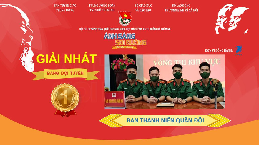 Các thành viên đội tuyển Thanh niên Quân đội tham dự Vòng Chung kết Hội thi Olympic toàn quốc các môn khoa học Mác - Lênin và tư tưởng Hồ Chí Minh “Ánh sáng soi đường”.