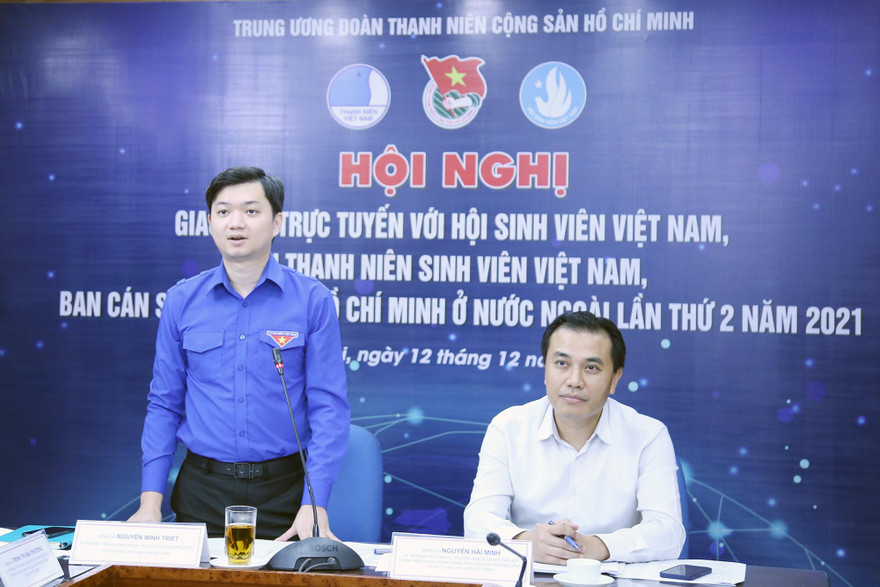 Anh Nguyễn Minh Triết, Bí thư T.Ư Đoàn, Phó Chủ tịch thường trực T.Ư Hội Sinh viên Việt Nam phát biểu tại Hội nghị. Ảnh: LÂM ĐĂNG HẢI