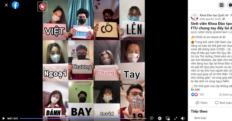 Sinh viên trường ĐH Ngoại thương quay clip cổ động chung tay đẩy lùi dịch COVID-19