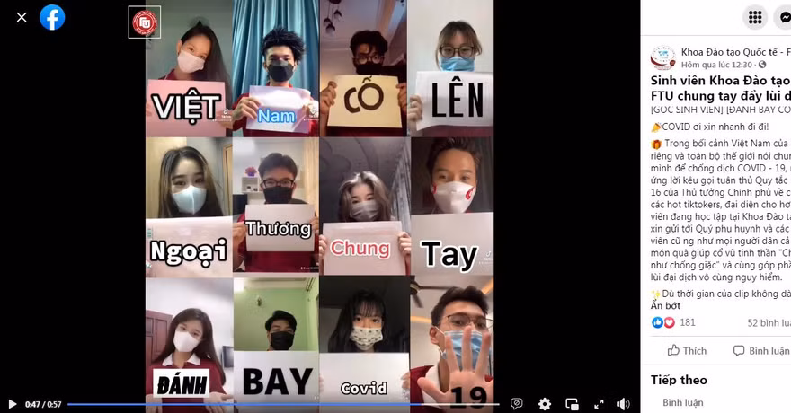 Sinh viên trường ĐH Ngoại thương quay clip cổ động chung tay đẩy lùi dịch COVID-19