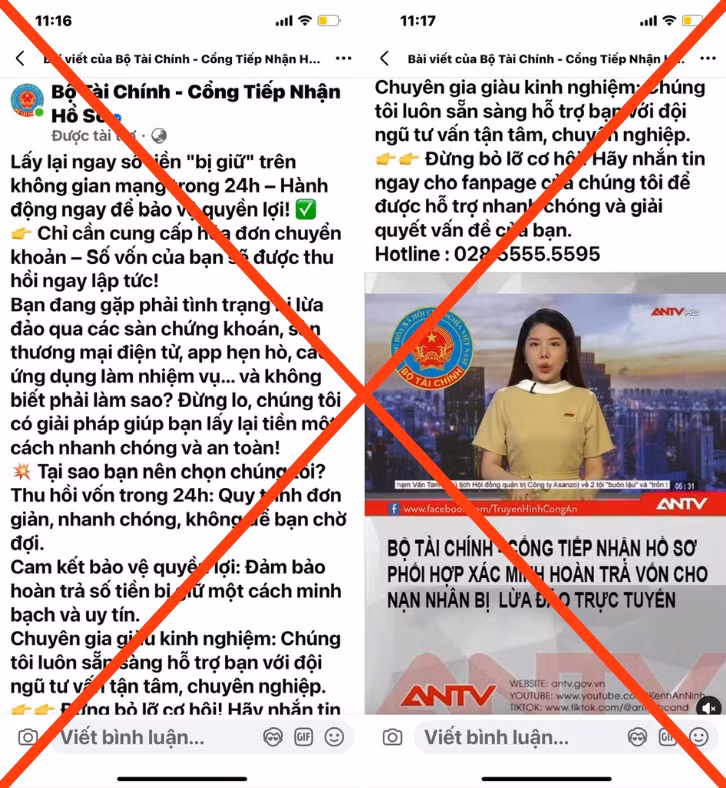 Trang facebook giả mạo “Bộ Tài Chính – Cổng Tiếp Nhận Hồ Sơ”.