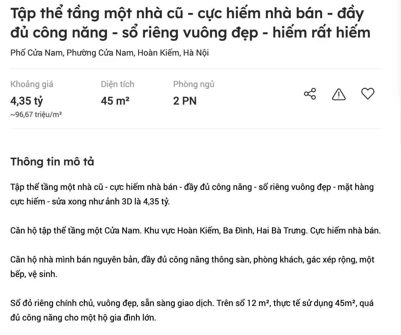 Nhà tập thể cũ ở Hà Nội bỗng nhiên 'hét giá' hơn 360 triệu đồng/m2