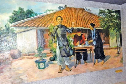 Tranh sơn dầu nhà thơ Nguyễn Đình Chiểu sáng tác Văn tế nghĩa sỹ Cần Giuộc. Ảnh: T.L