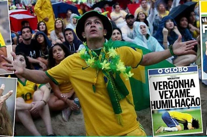 Người hâm mộ Brasil bàng hoàng, đau đớn chứng kiến cảnh đội nhà bị “thảm sát”. ảnh: Dailymail