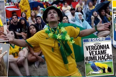 Người hâm mộ Brasil bàng hoàng, đau đớn chứng kiến cảnh đội nhà bị “thảm sát”. ảnh: Dailymail