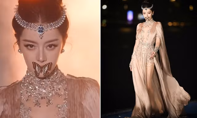 Địch Lệ Nhiệt Ba với chú bướm trên môi tại Thịnh Điển VOGUE 2026.
