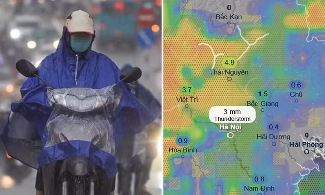 Mưa dông ở Hà Nội có thể kèm gió mạnh và mưa đá
