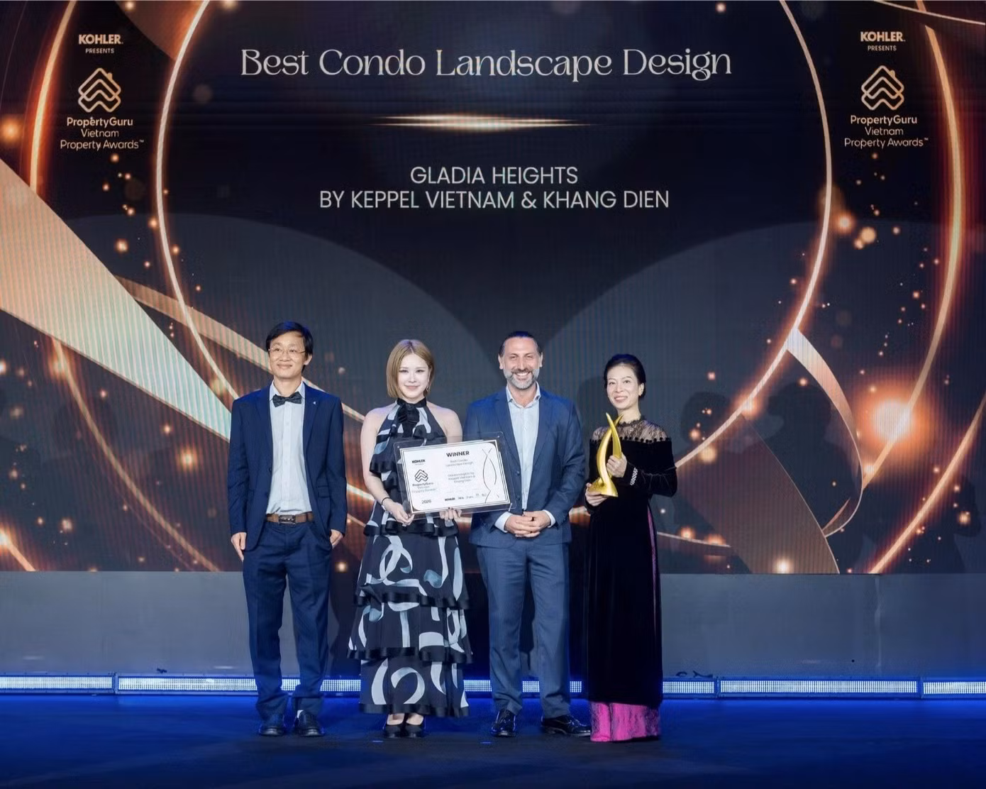 Gladia Heights, hợp tác phát triển bởi Keppel và Khang Điền, được vinh danh tại 2 hạng mục Dự án Căn hộ Phong cách sống Thế hệ mới tốt nhất và Thiết kế Cảnh quan Căn hộ tốt nhất.
