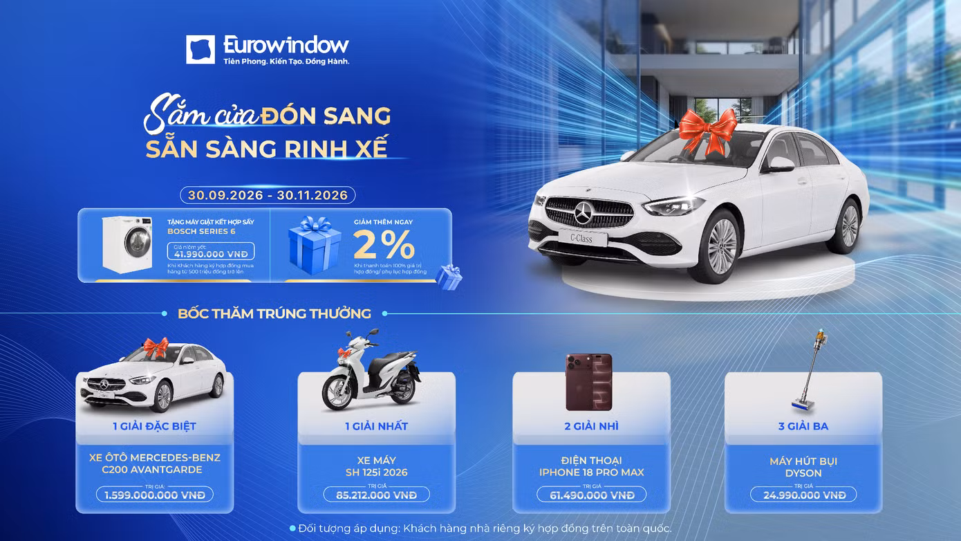 Chương trình khuyến mãi “Sắm cửa đón sang – Sẵn sàng rinh xế” áp dụng từ 30/09 đến 30/11/2026.