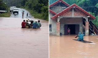 Hình ảnh ngập lụt và nước sông dâng nhanh ở Lào do tàn dư của bão Wipha