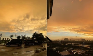 Bầu trời vàng rực ở Hà Nội sáng nay: Có phải “ráng mỡ gà” báo hiệu mưa bão?