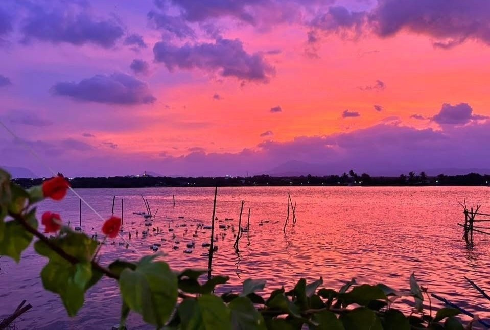 Bầu trời tím ở Khánh Hòa chiều 25/11 gây chú ý. Khoảnh khắc chụp lúc 17h10 phút chiều 25/11 tại xã Cam Lâm, Khánh Hòa. Ảnh: Beat Khánh Hòa.