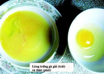 Hình ảnh lòng trứng gà giả và lòng trứng gà thật trên báo chí Trung Quốc Hình ảnh lòng trứng gà giả và lòng trứng gà thật trên báo chí Trung Quốc